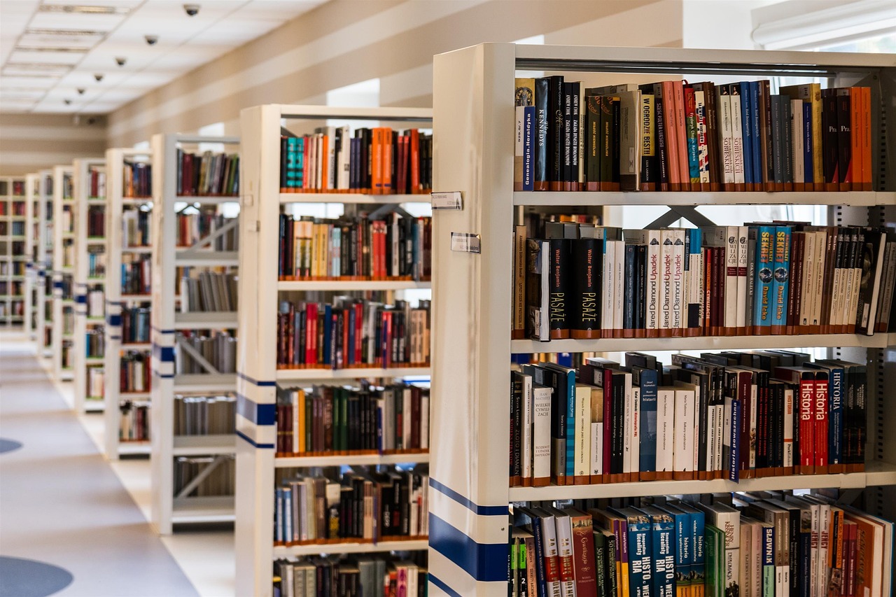 Library, books, bookcases, bookshelves, aisle, read, reading, education, knowledge, bookworm, kielce, library, library,