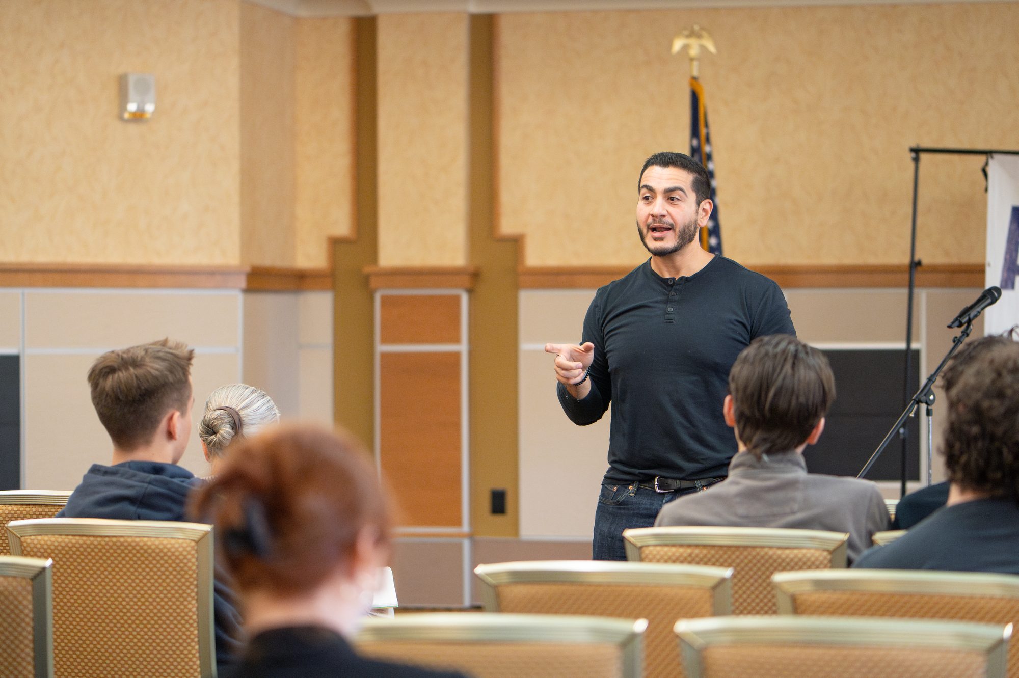 Democratic U.S. Senate candidate Abdul El-Sayed speaks to voters at a campaign event.
