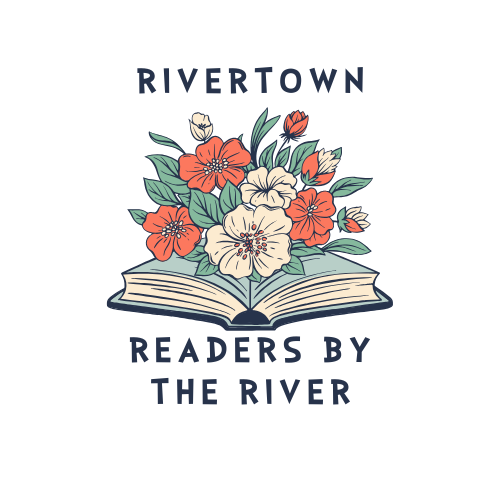 Logo showing an open book with flowers, reading Readers by the River.