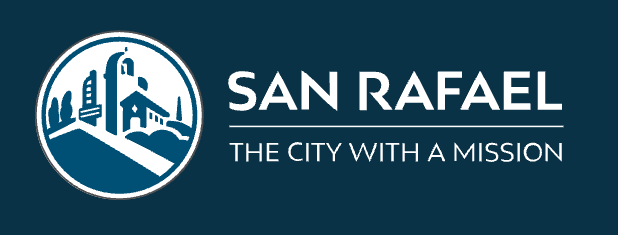 City of San Rafael logo on a dark blue background, reading "San Rafael: The City With a Mission."