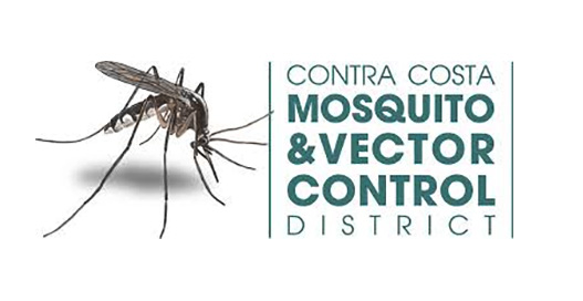 Logo for the Contra Costa Mosquito and Vector Control District, featuring an illustrated mosquito beside the district's name.