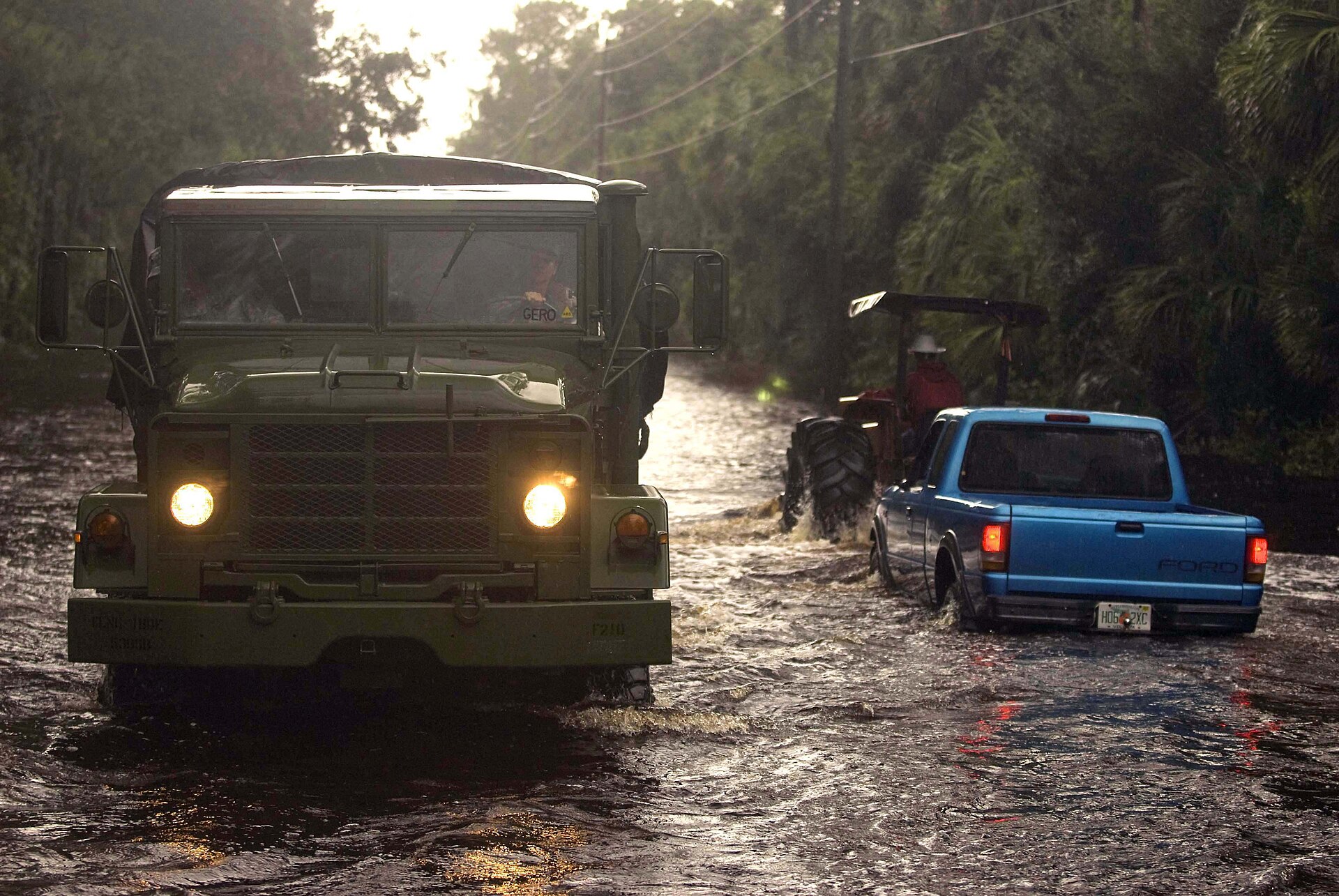 Florida National Guard high-water vehicle rescue during Tropical Storm Fay.