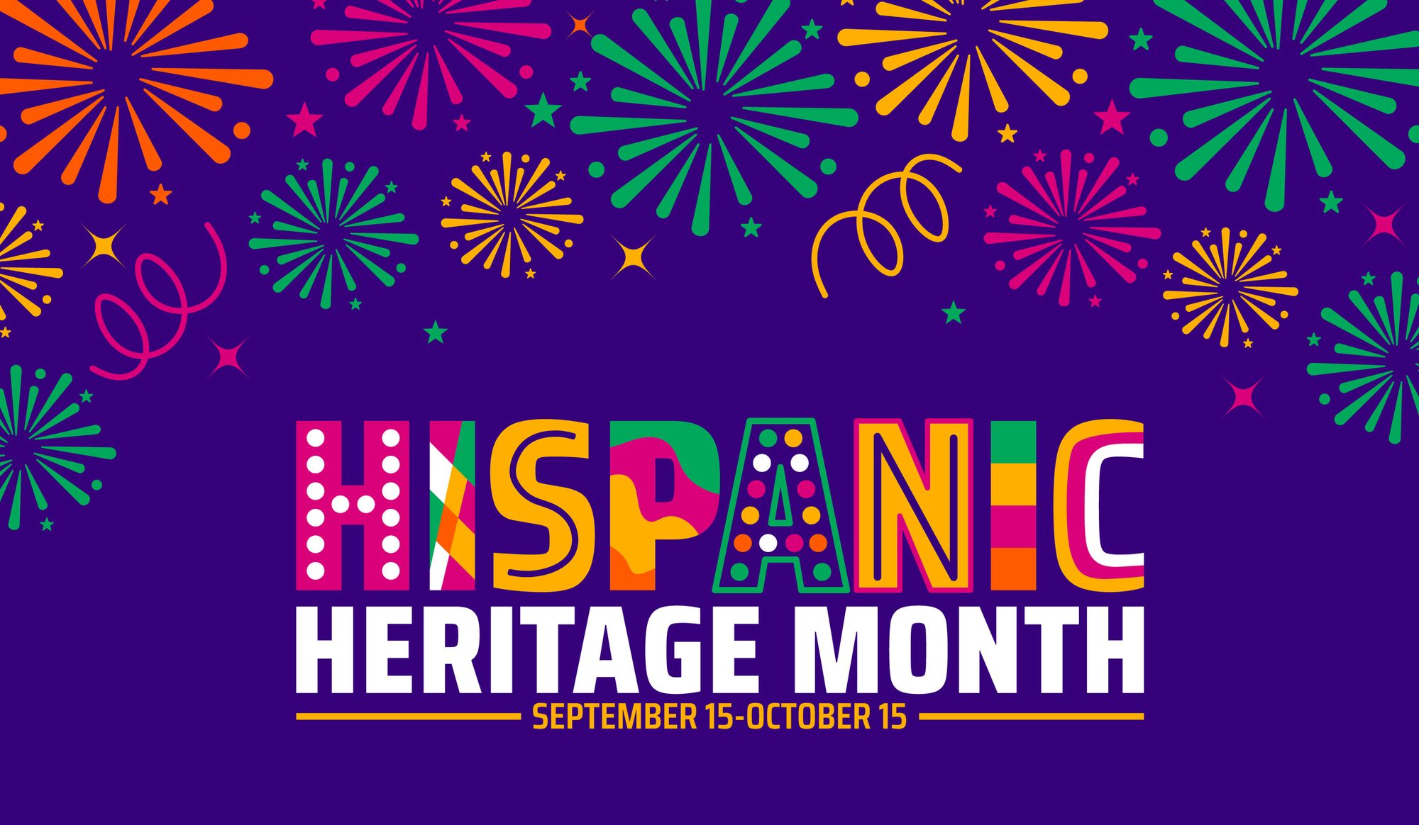 Hispanic Heritage Month fireworks background, banner, card or poster design template is observed every year during September, to raise awareness about the mission. Vector illustration.