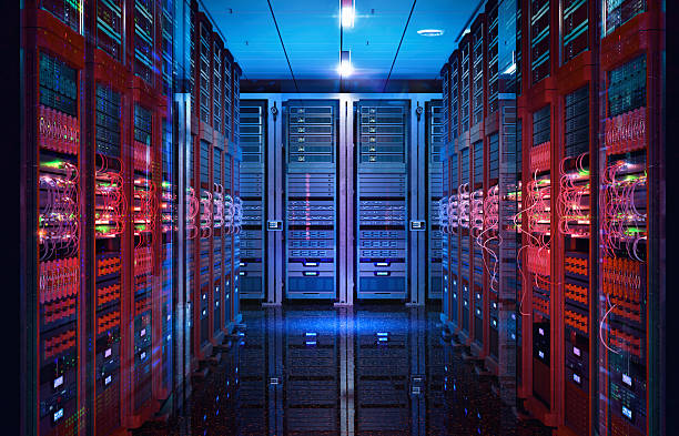 Data center server racks. IT modern hardware server room, data storage center, database information system