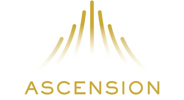 Gold Ascension wordmark logo with stylized ascending lines on white background.
