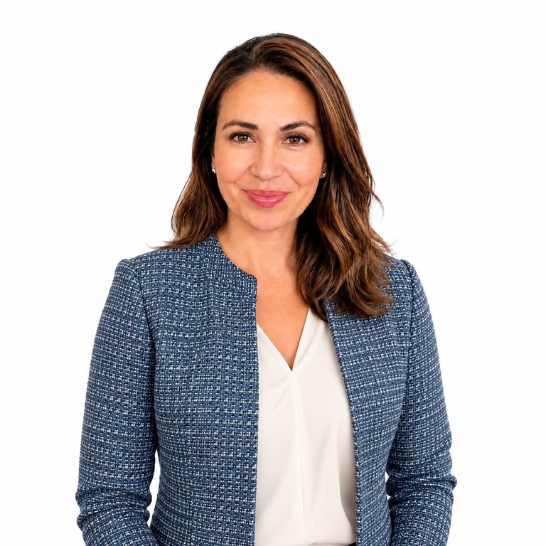 Kristina Irwin, smiling in a tweed blazer