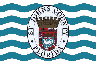 Official flag of St. Johns County, Florida, with county seal on striped background.
