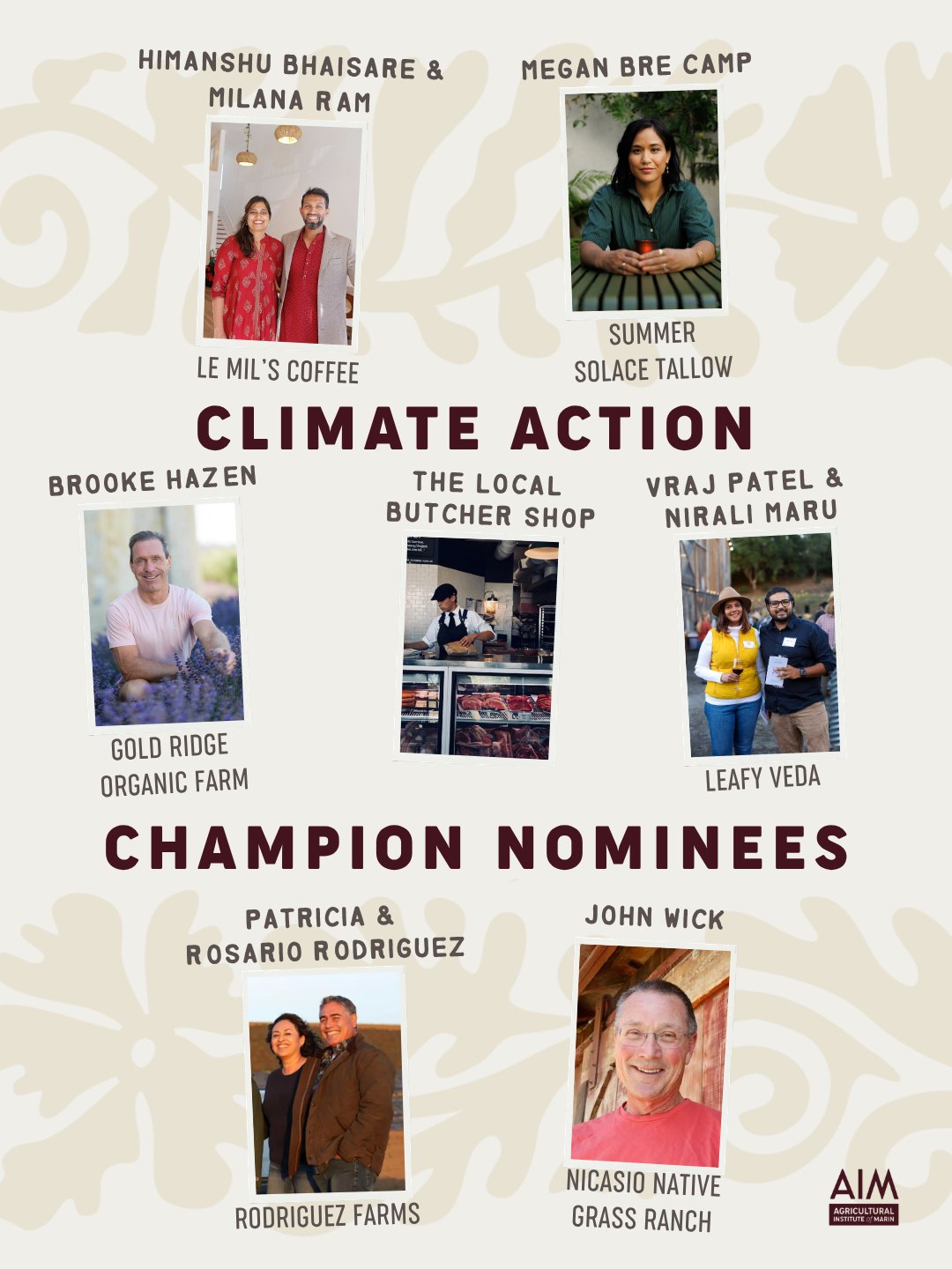 Promotional graphic showing headshots and names of seven award nominees.
