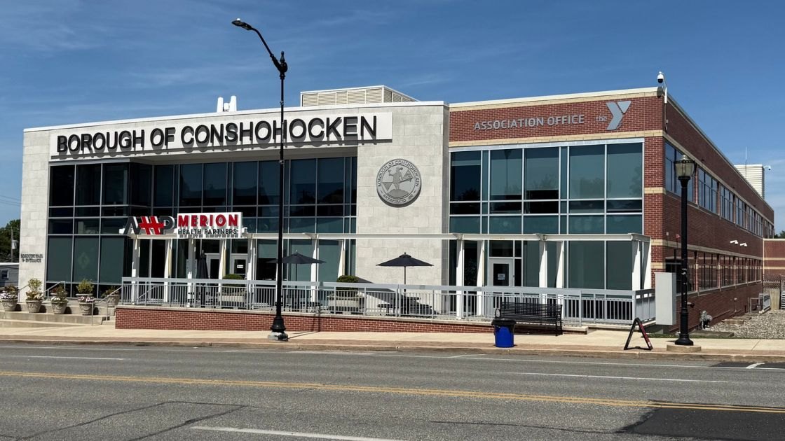 Exterior of the Borough of Conshohocken municipal building on a sunny day.