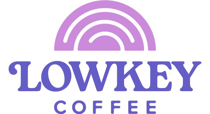Lowkey Coffee logo with a purple arc above the brand name in purple serif text.