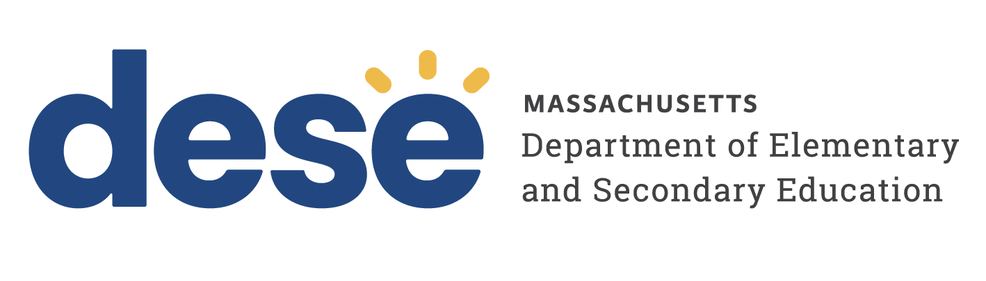 The DESE wordmark logo in dark blue and yellow beside the agency name in gray.