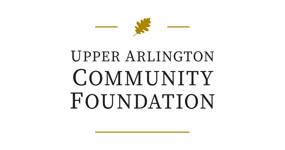 Upper Arlington Community Foundation wordmark logo with a gold oak leaf icon.