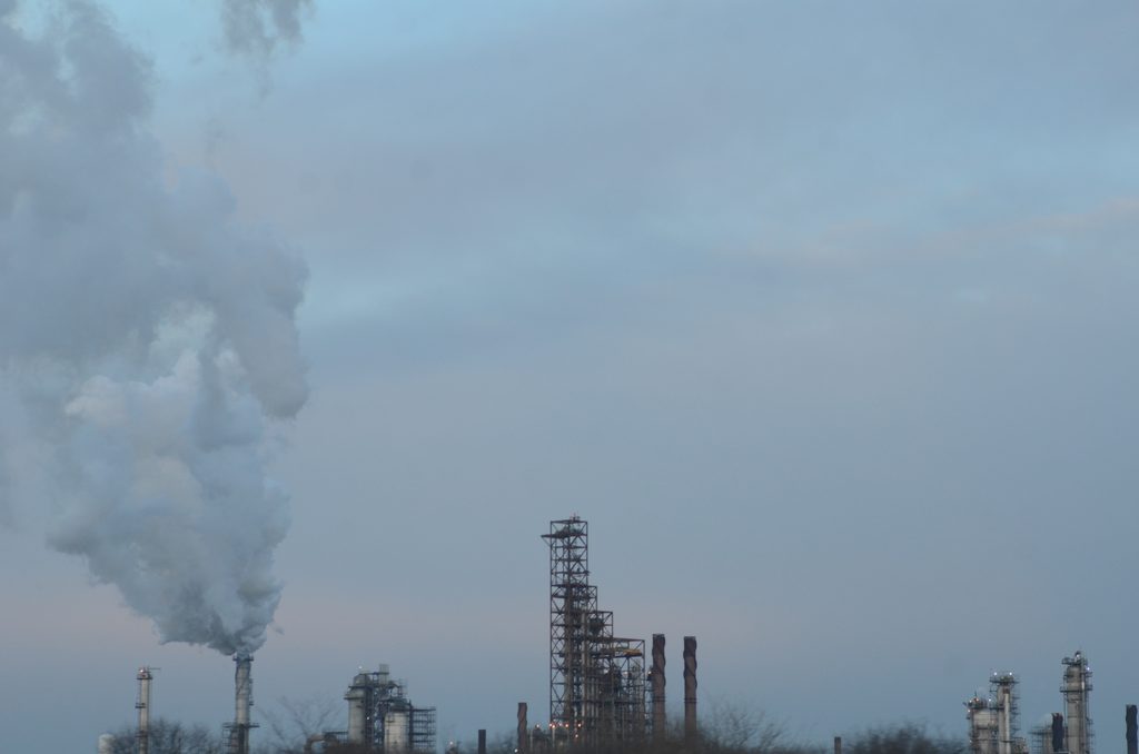An ExxonMobil oil refinery next to I-55 in Joliet, Illinois