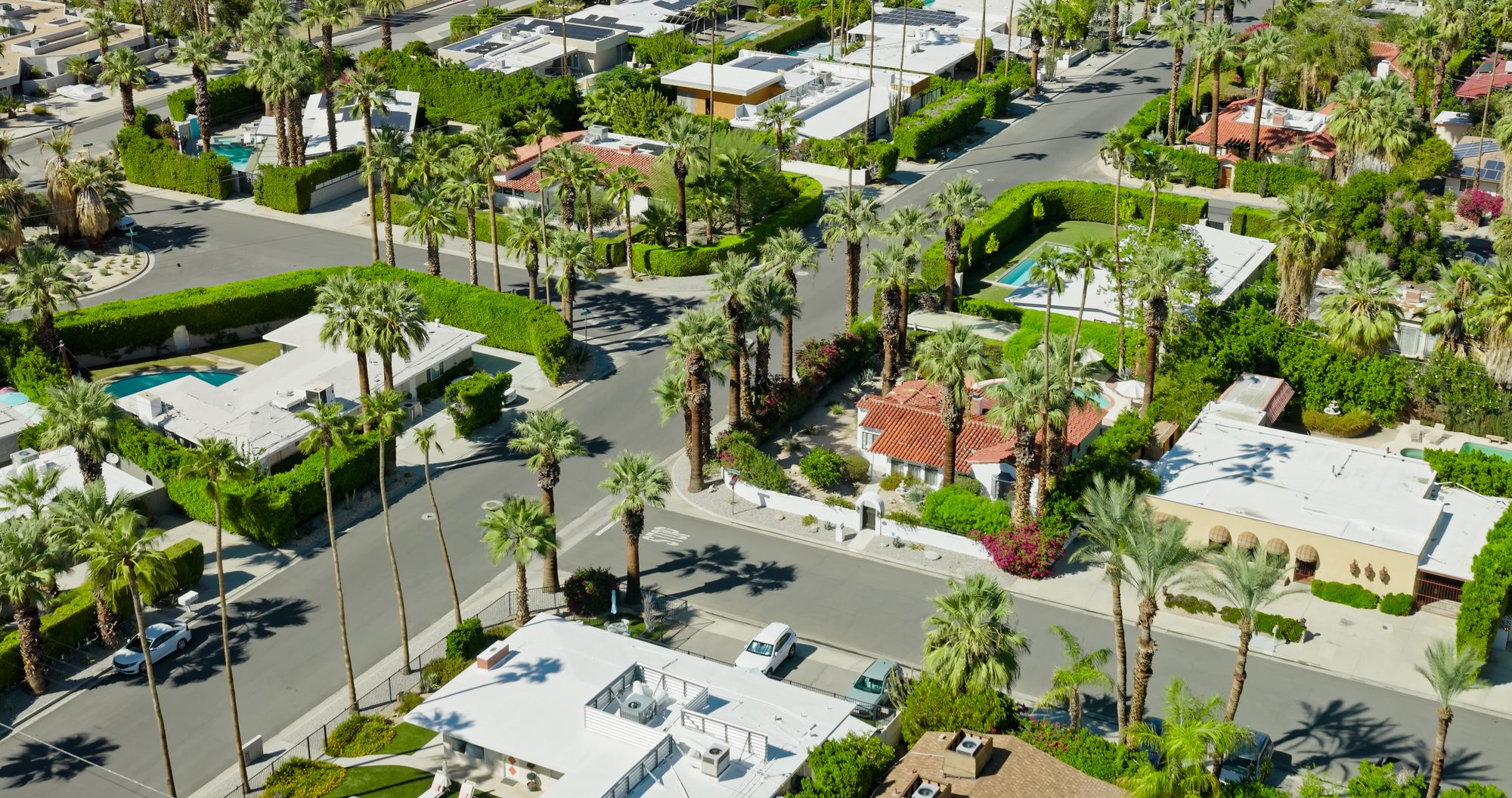 Aerial View of Upscale Residential Neighborhood in Palm Springs, California
