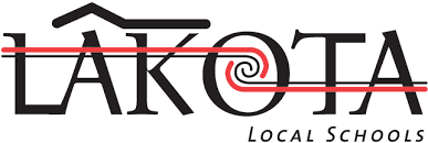Black and red Lakota Local Schools logo with stylized text and spiral graphic.