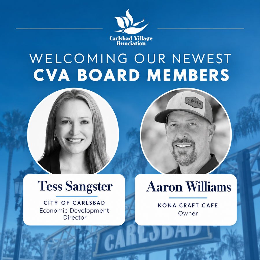 Announcement graphic showing two circular portrait photos of new CVA board members.