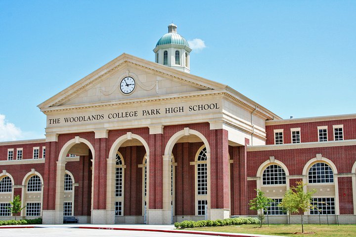 The front of the Woodlands College Park High School in The Woodlands, Texas.