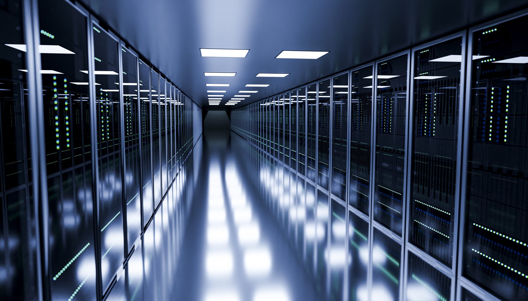 Server room architecture visualizing data processing and storage