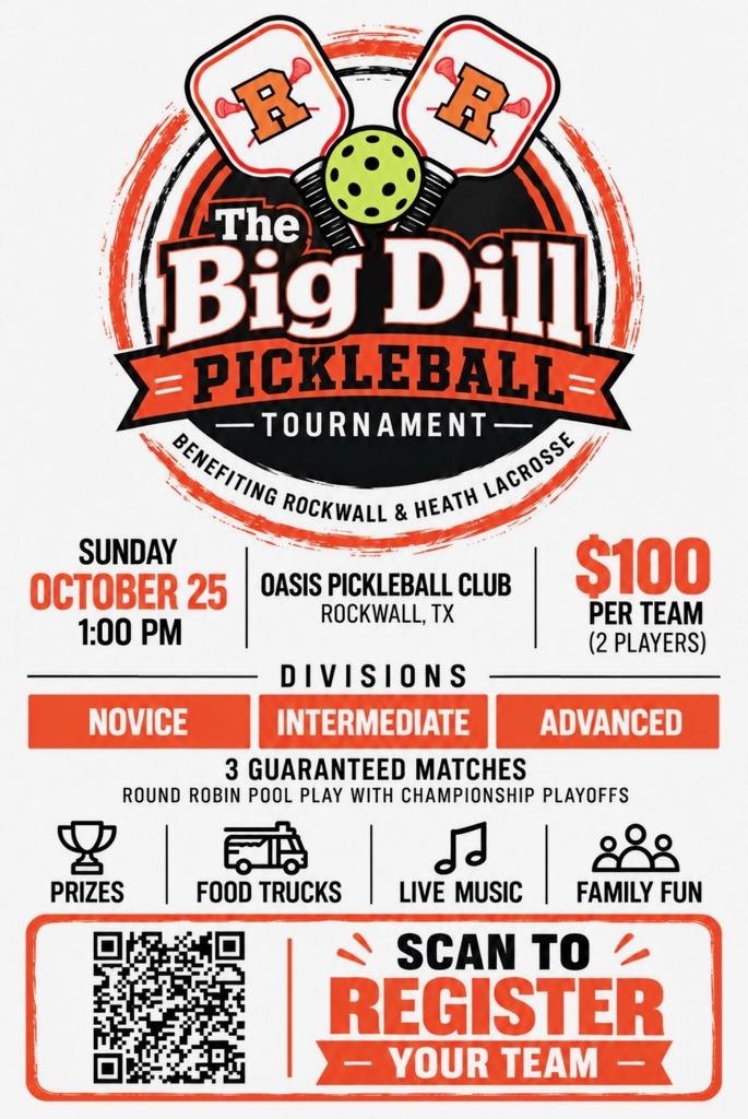 Event flyer for a pickleball tournament with date, venue, and registration details.