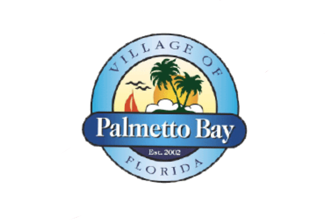 Official flag of the Village of Palmetto Bay featuring palm trees and a sailboat.