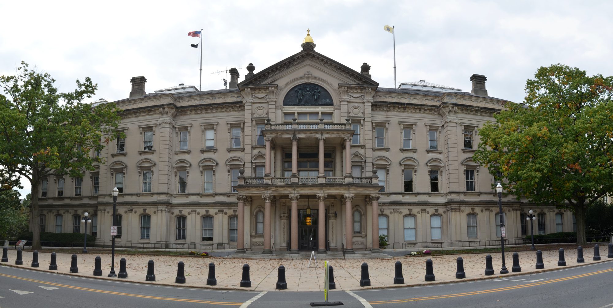 Panorama of the north facade of the New Jersey State House on State Street in Trenton, New Jersey.