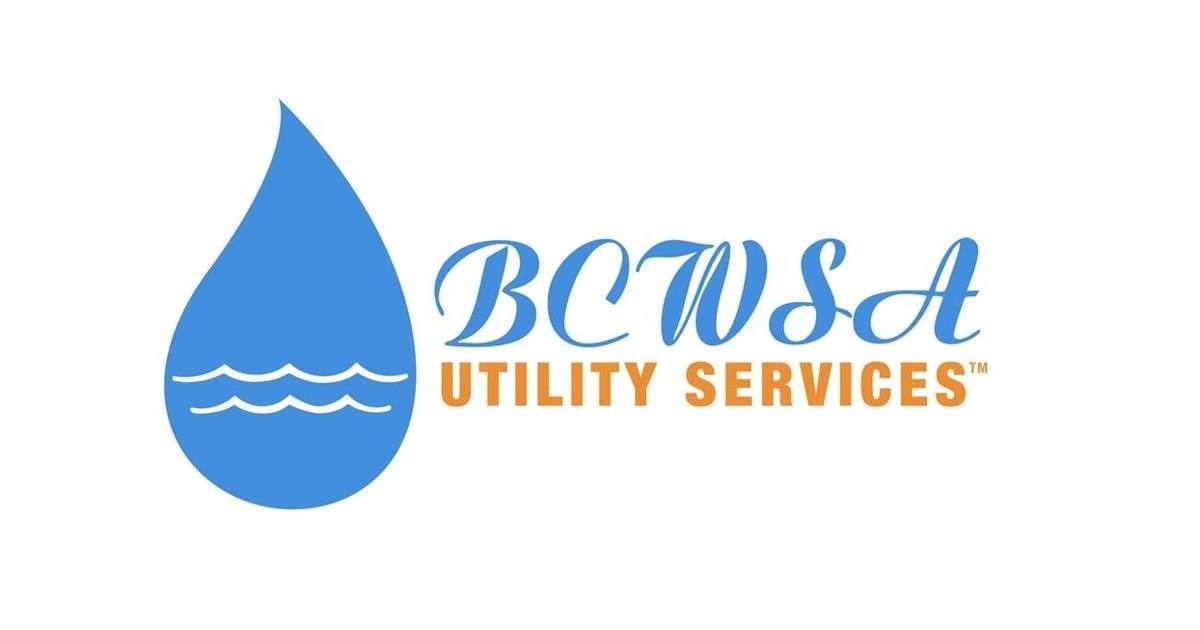 BCWSA Utility Services logo with blue water droplet graphic and blue and orange text.