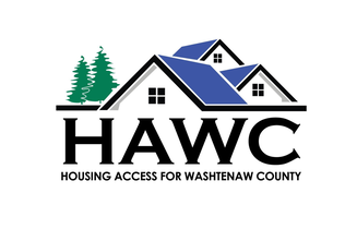 Logo for Housing Access for Washtenaw County (HAWC), featuring a blue-roofed house icon.