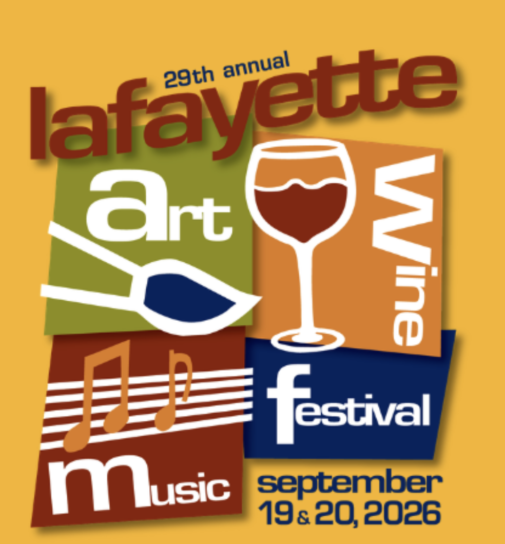 Promotional poster for the 29th annual Lafayette Art & Wine Festival, art, wine and music festival held September 19-20, 2026.