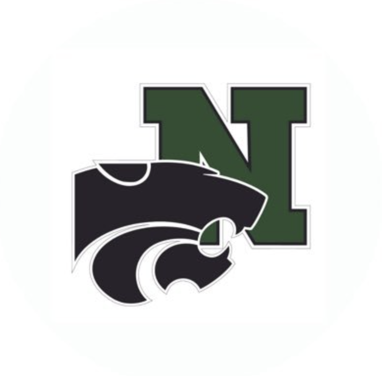 Novi Community Schools' Wildcats logo, featuring a black wildcat head in front of a green and black "N."