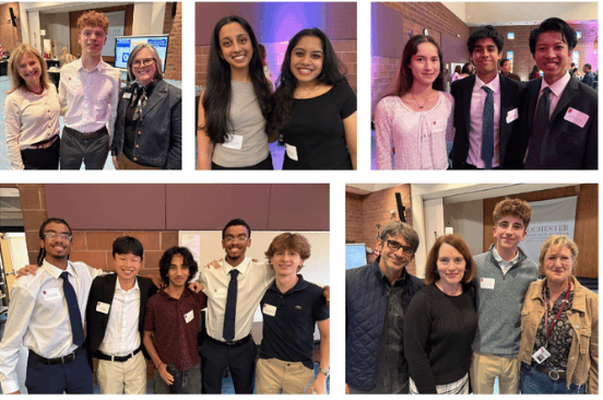 Five-photo collage showing students and adults posing at a Rochester Community Schools recognition event.