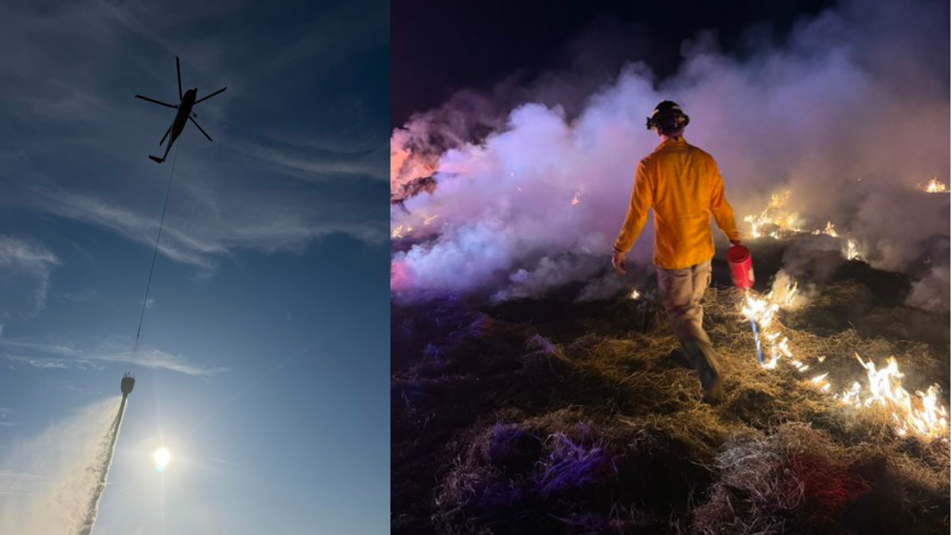fire crews battle massive blaze with thick smoke and helicopters in texas