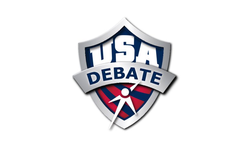 USA Debate National Team logo, a shield with a star-shaped debater icon in red, white and blue