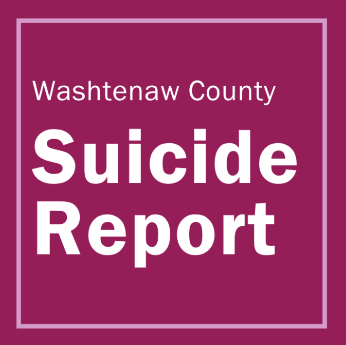 Washtenaw County Suicide Report title graphic, white text on a maroon background with a light purple border.
