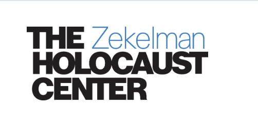 Logo of The Zekelman Holocaust Center, black text with "Zekelman" in blue script.